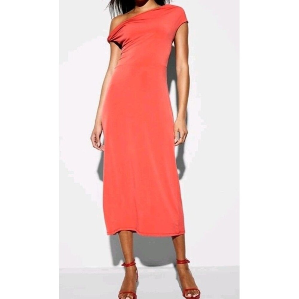 NWT Women's The Occasion By Old Navy One Shoulder Midi Dress Size 2X Coral